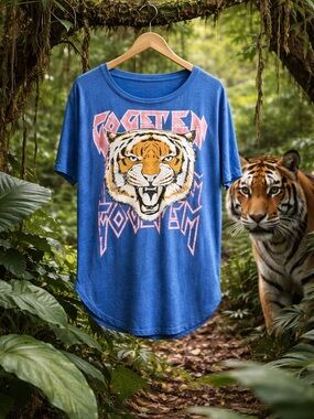 Like new Tiger face long Tshirt French cut blue sz LG short sleeve worn once